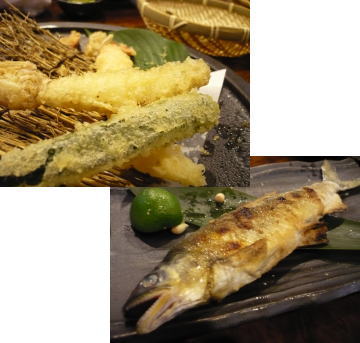 鮎の塩焼きに天婦羅・・・